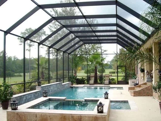 How the pool canopy protects the pool water from cooling in winter